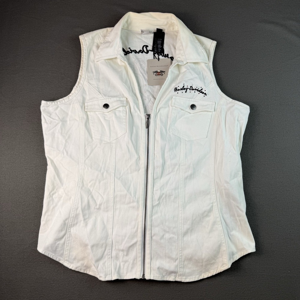 Harley-Davidson Womens White Biker Vest Lace Back 2XL 96224-12VW/022L